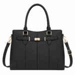 Totiva Leather Top Handle Handbag with Shoulder Strap Black