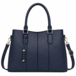 Totiva Leather Top Handle Handbag with Shoulder Strap Dark Blue
