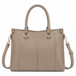 Totiva Leather Top Handle Tote Handbag with Shoulder Strap Taupe